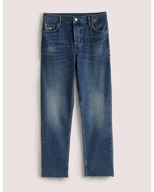 Boden Blue Relaxed Straight Studded Jeans