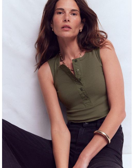 Boden Green Crew Neck Henley Top Vest