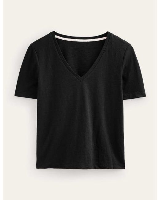 Boden Black Flammgarn-T-Shirt Mit V-Ausschnitt Und Normaler Passform Damen