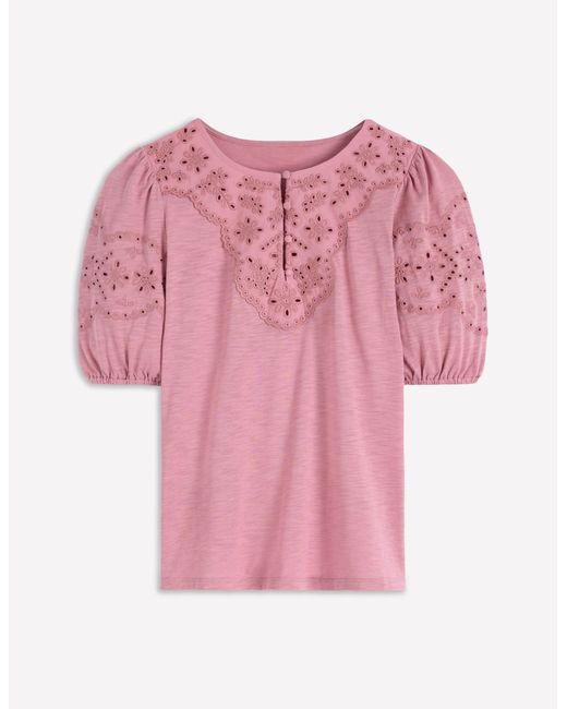 Boden Pink Ada Broderie Mix Top