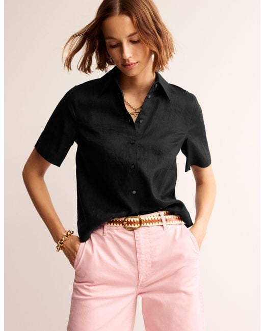 Boden Black Hazel Short Sleeve Linen Shirt
