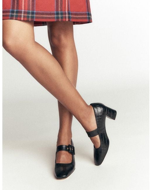 Boden Black Buckle Strap Block Heels