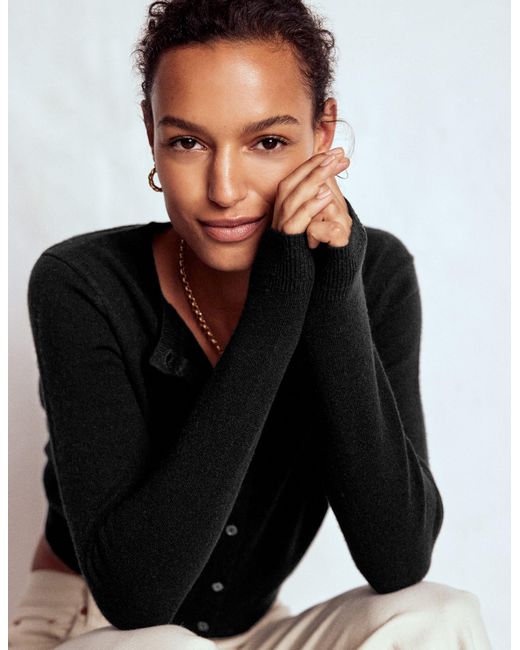 Boden Black Eva Cashmere Cropped Cardigan