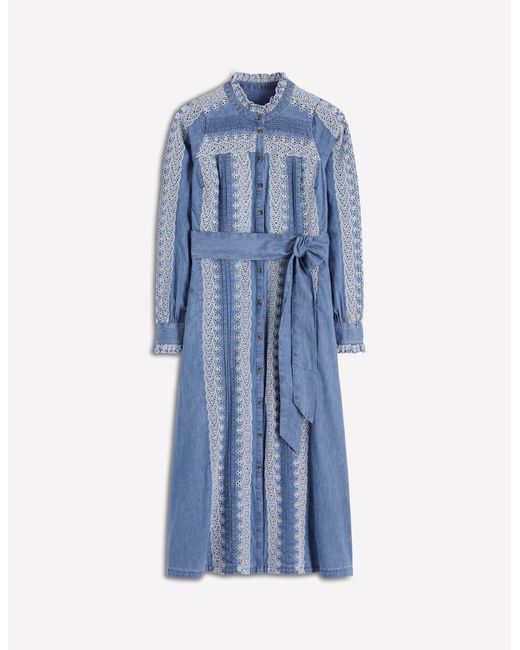 Boden Blue Ruffle Placket Chambray Dress