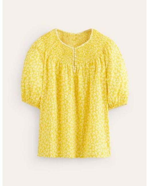 Boden Yellow Easy Stitch Detail Top Passion Fruit, Ditsy Bud