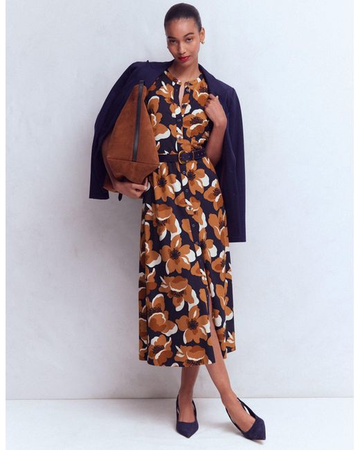 Boden Blue Puff Sleeve Ponte Shirt Dress