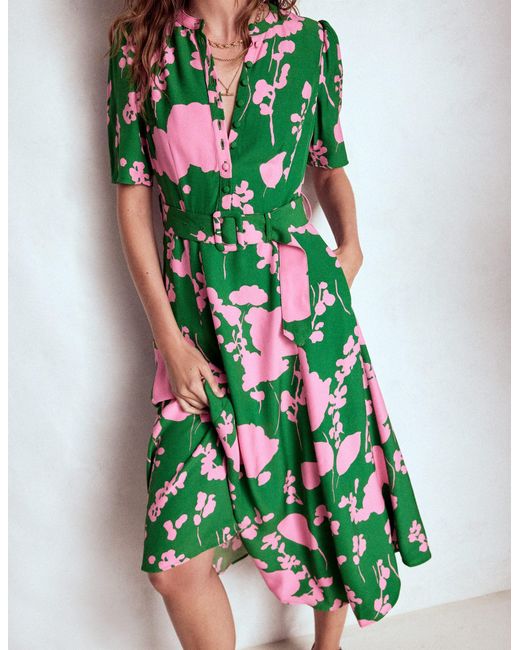 Boden Green Kate Puff Sleeve Belted Dress