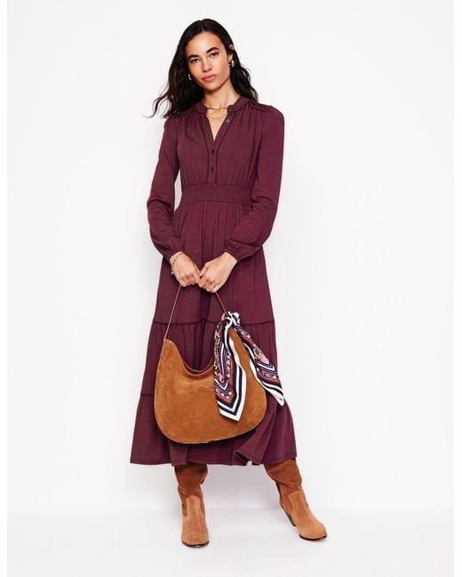 Boden Shirred Waist Tier Midi Dress