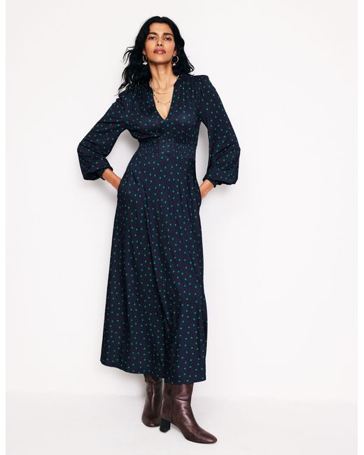 Boden Blue Ivy Smocked Midi Dress College, Abstract Dot