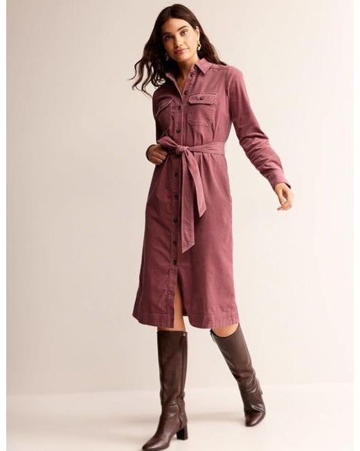 Boden Eloise Cord Midi Shirt Dress in Pink | Lyst