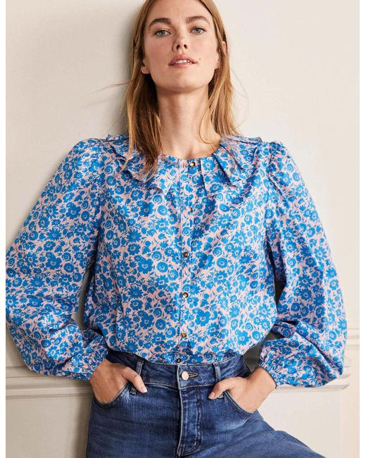 Boden Pleated Collar Blouse Moroccan Elegant Bloom in Blue Lyst