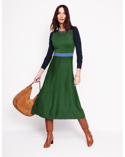 Boden Multicolor Marta Knitted Midi Dress-Pine, Colourblock