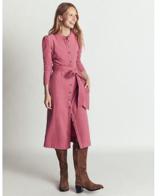 Boden Pink Louise Cord Midi Shirt Dress