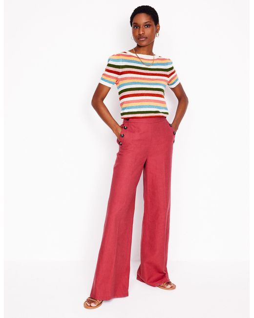 Boden Red Liv Boat Neck Linen T-Shirt