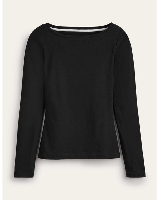 Boden Black Essential Boat-neck Jersey Top