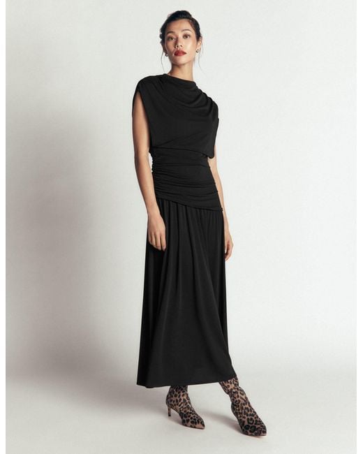 Boden Black Drape Jersey Crepe Maxi Dress