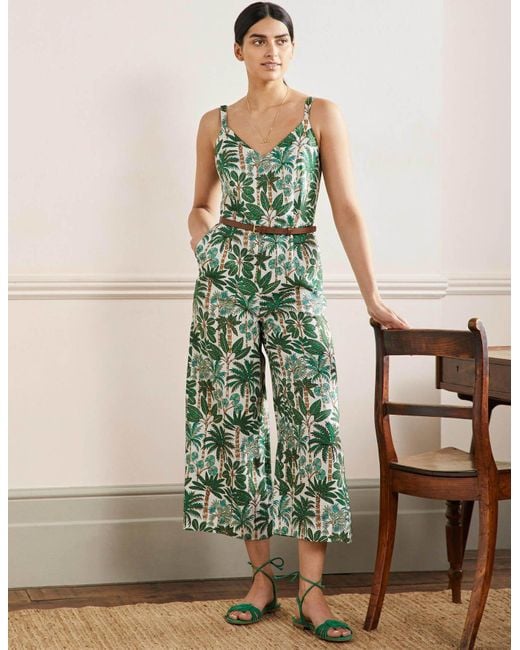 Boden Green Lola Strappy Linen Jumpsuit Ivory