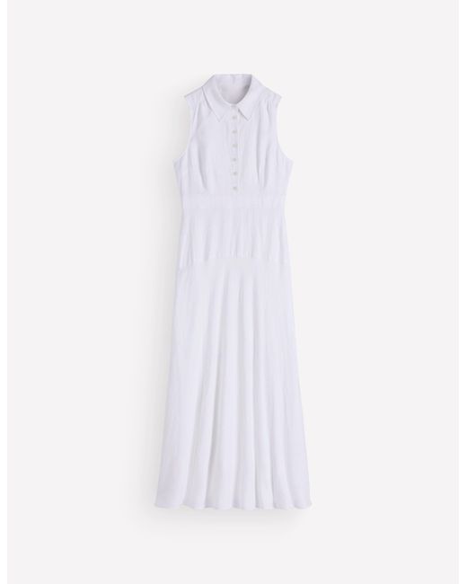 Boden White Erma Drop Waist Linen Dress