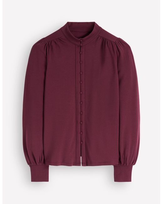 Boden Blue Isla Funnel Neck Button Blouse