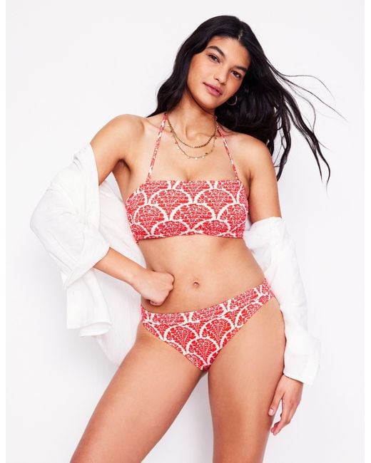 Boden Red Milos Smocked Bikini Bottoms-Jam, Blossomy