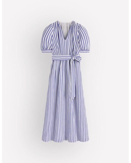 Boden Blue Double Cloth Puff Sleeve Dress