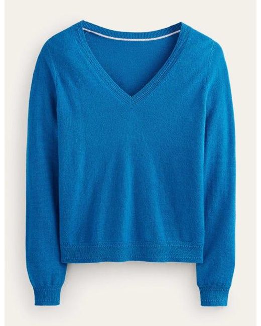 Boden Blue Eva Cashmere V-neck Sweater