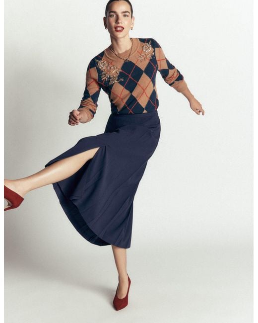 Boden Blue Pleat Side Split Midi Skirt