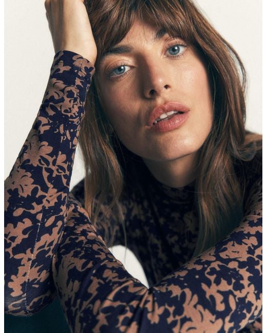 Boden Blue Tia Ruched High Neck Top