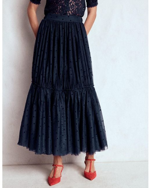 Jupe Midi Anna En Tulle-Pois Floqués Bleu Marine Boden en coloris Blue