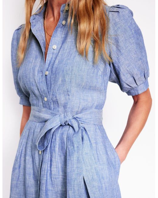 Boden Blue Alexa Maxi-Hemdblusenkleid Aus Leinen