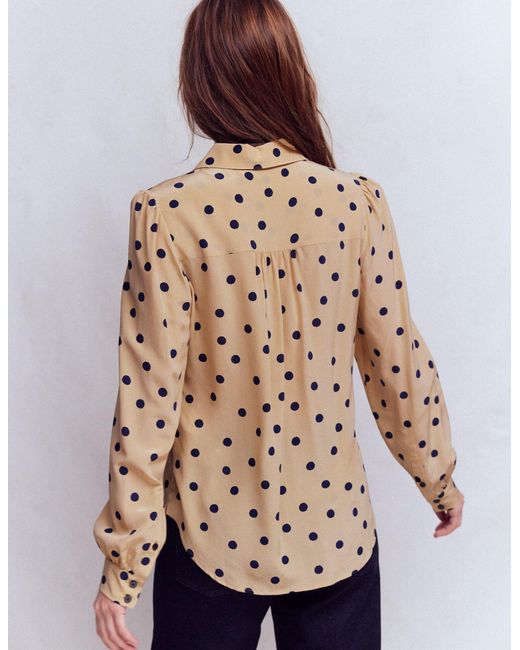 Boden Brown Sara Silk Shirt-Sand, Painted Dot Spaced