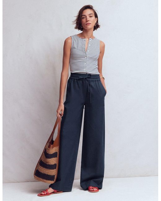 Boden Blue Greenwich Tie Waist Trousers