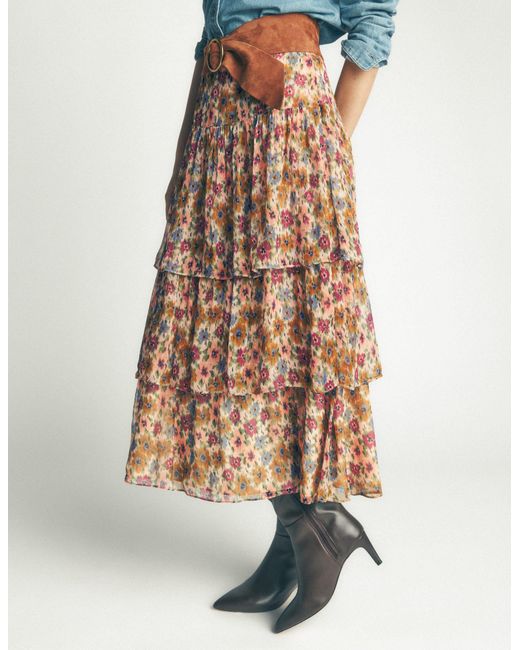 Boden Pink Tiered Ruffle Midi Skirt