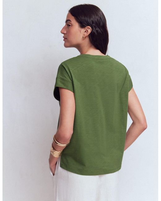 Boden Green Nina Embroidered Notch T-Shirt