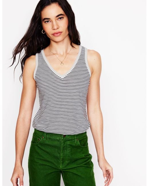 Boden White Regular V-Neck Slub Tank Top