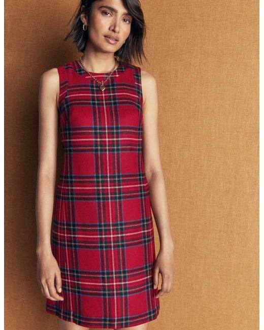 Boden Red Lou Wool Check Shift Dress