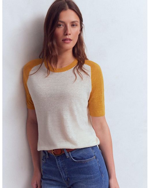 Boden Blue Agnes Linen Button T-Shirt