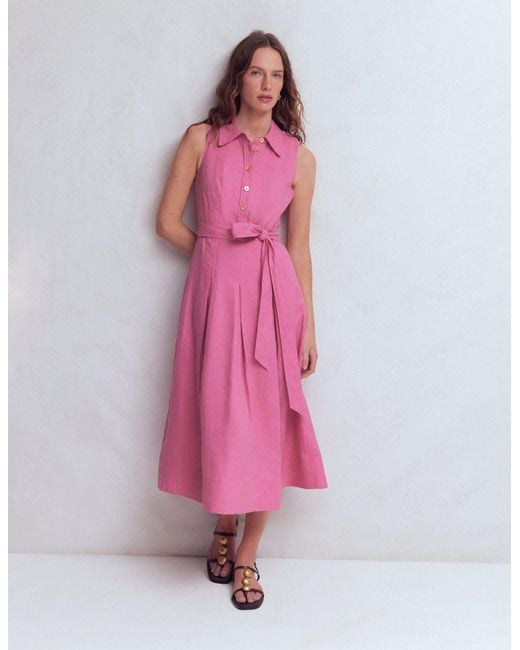 Boden Pink Belinda Linen Shirt Dress