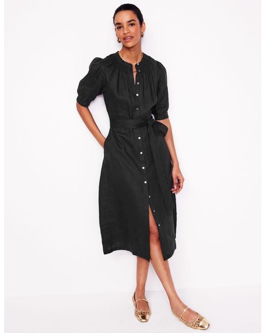 Boden Black Ada Linen Midi Dress