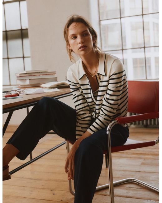 Boden White Liz Knitted Collared Cardigan