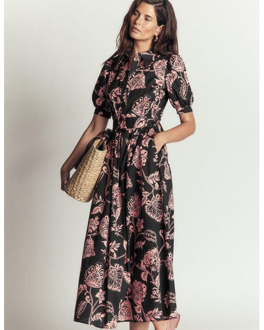 Boden White Belted Cotton Midi Dress