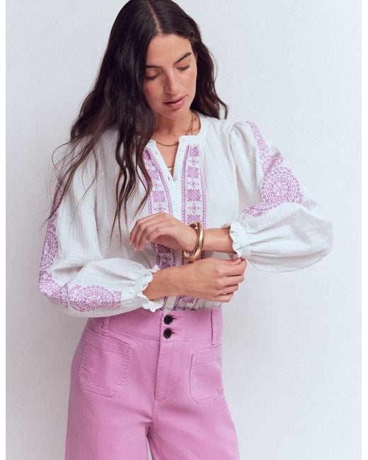 Boden Purple Camille Double Cloth Top