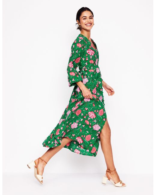 Boden Green Cynthia Button Tea Dress
