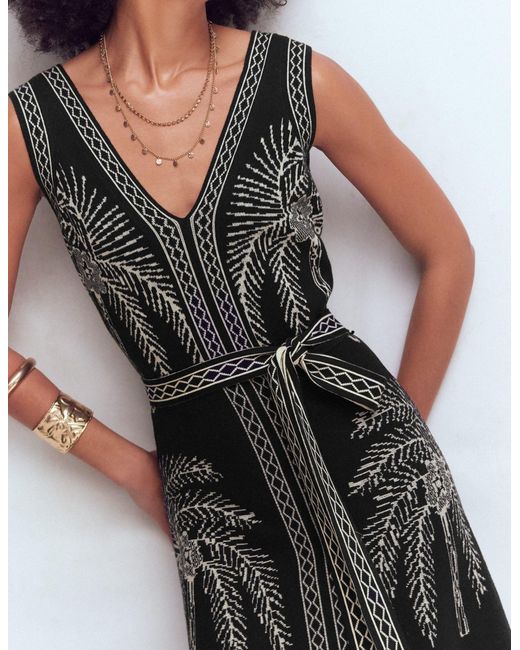 Boden Black V Neck Jacquard Dress