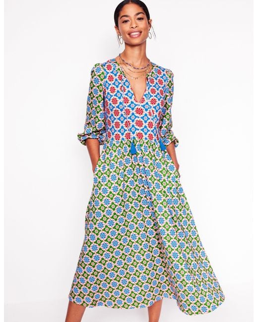 Boden Notch Neck Midi Dress-Multi, Bloom Geo in Blue | Lyst UK