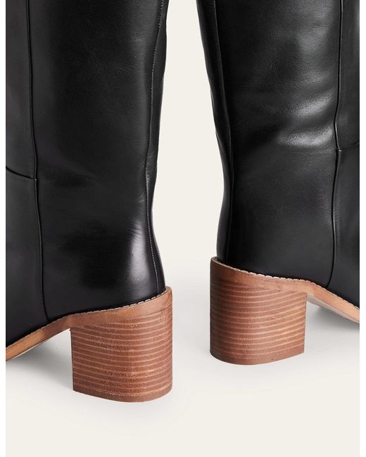 Boden Black Straight Leather Knee Boots