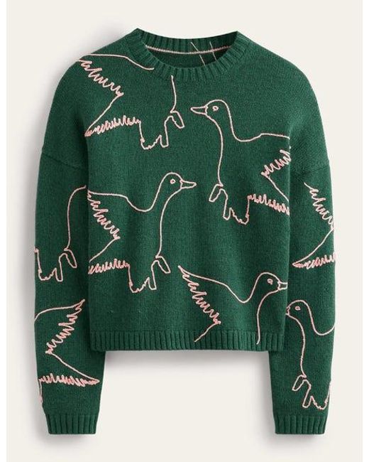 Boden Green Embroidered-duck Sweater