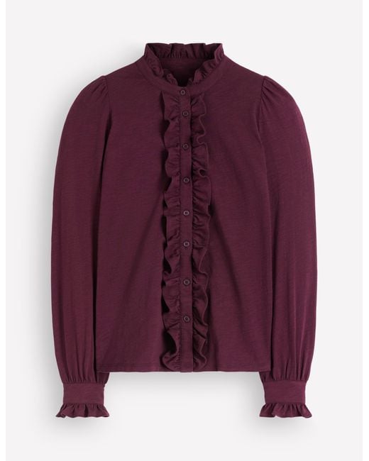 Boden Blue Jersey Frill Blouse