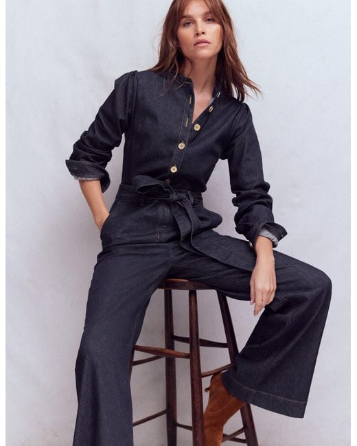 Boden Blue Bootcut Button Denim Jumpsuit