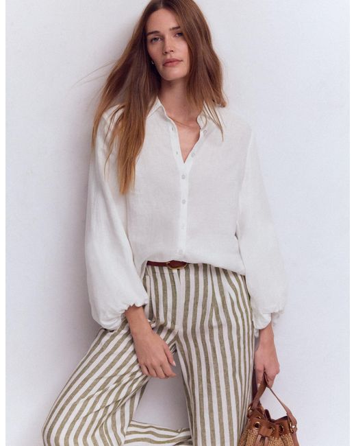 Boden White Puff Sleeve Linen Shirt